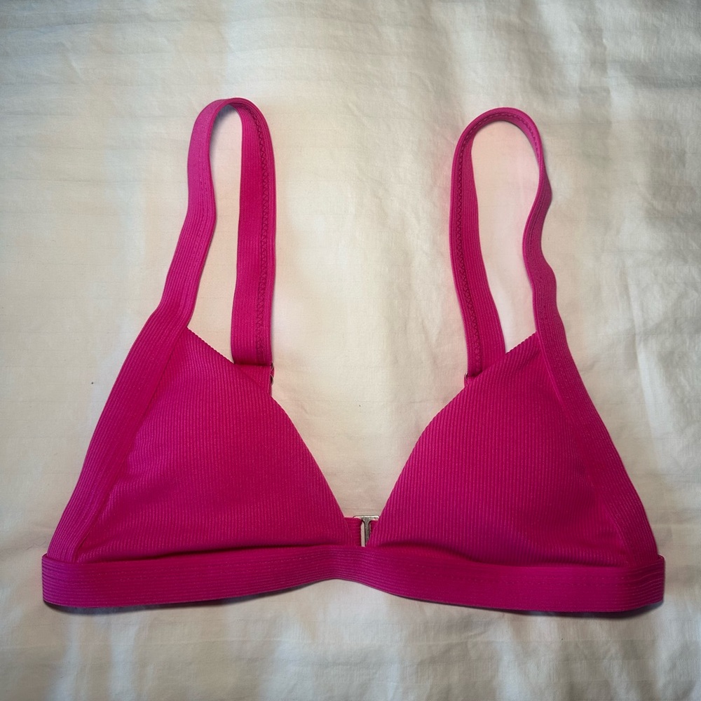 Pink Ribbed Bikini Top